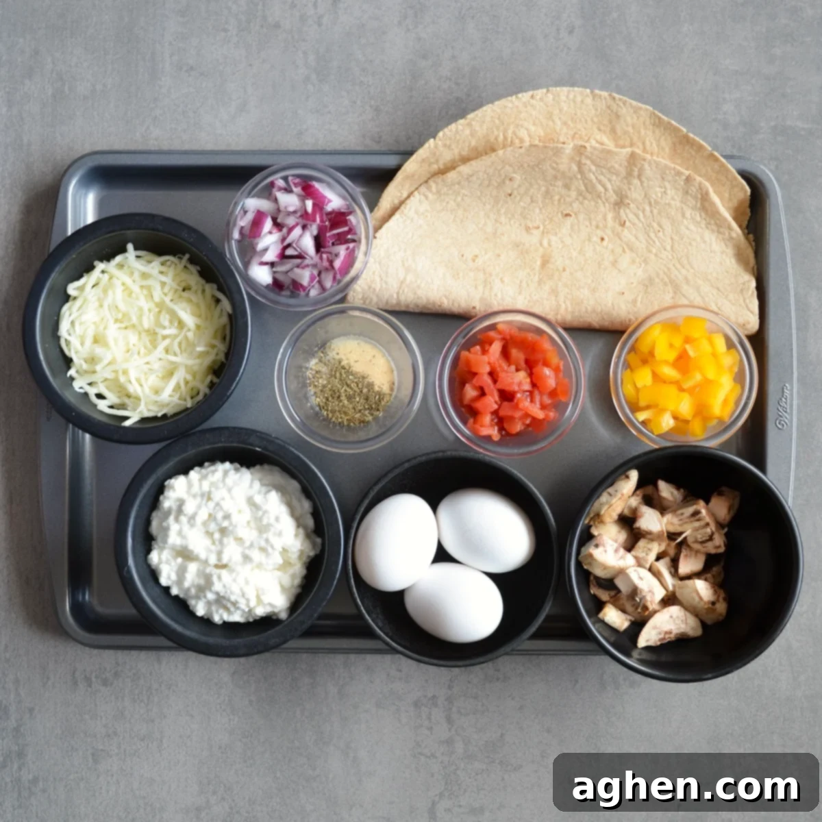 Skinny Tortilla Quiche Bake 3 Ingredients for making a tortilla quiche