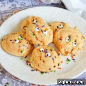 Halloween cake mix cookies with eyeballs and Halloween sprinkles
