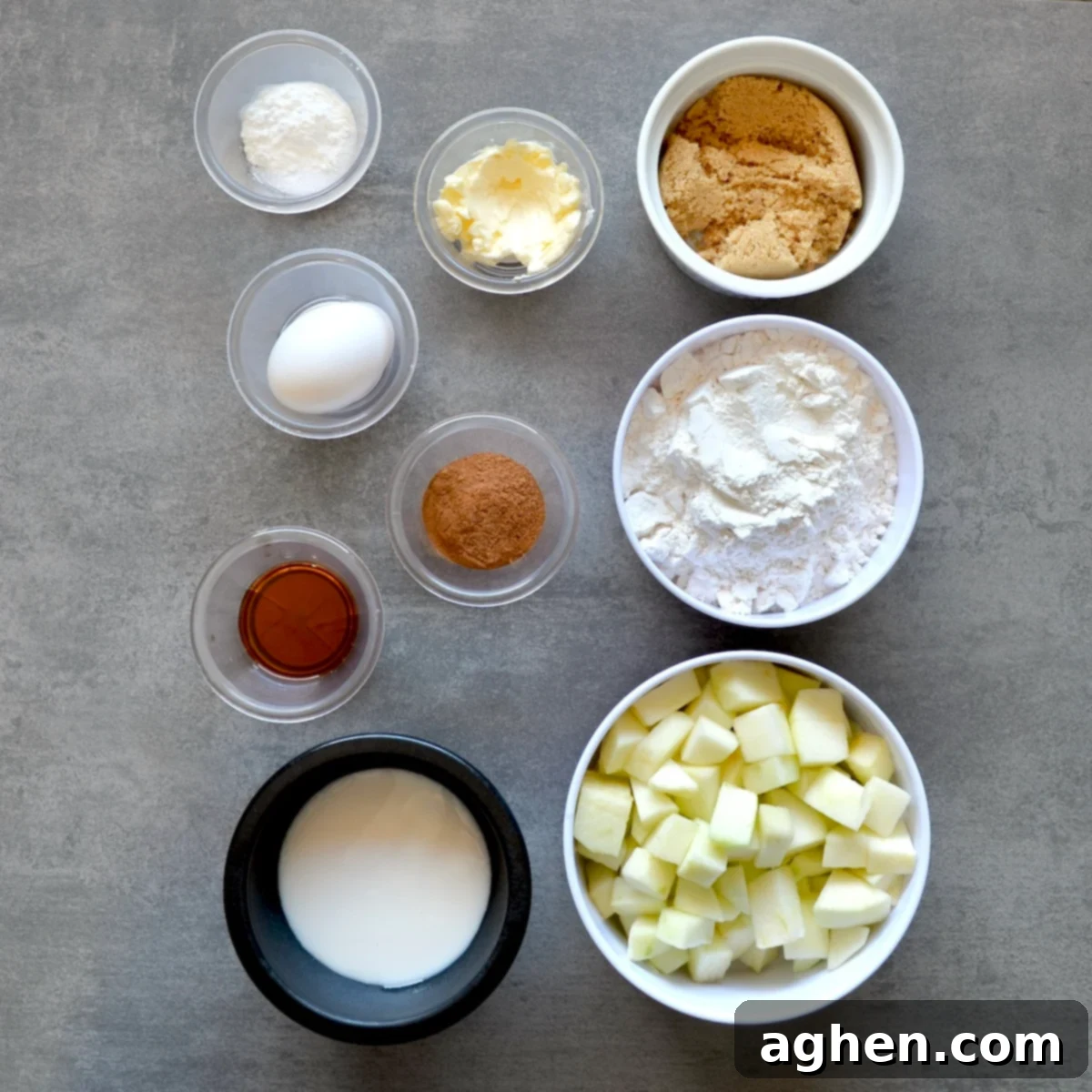Perfect Air Fryer Apple Fritters 3 Ingredients for making apple fritters laid out
