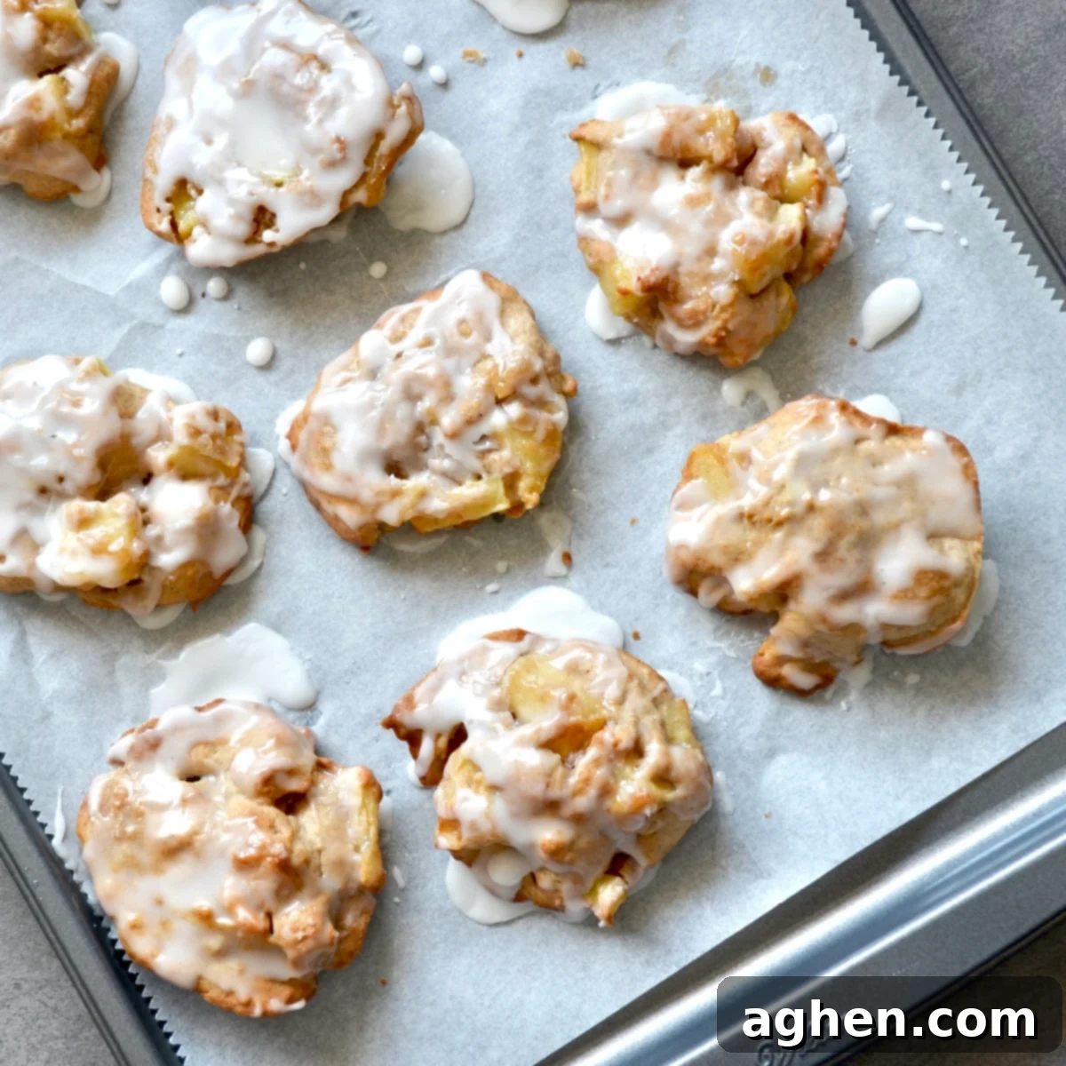 Perfect Air Fryer Apple Fritters 5 Air fryer apple fritters with icing drizzle