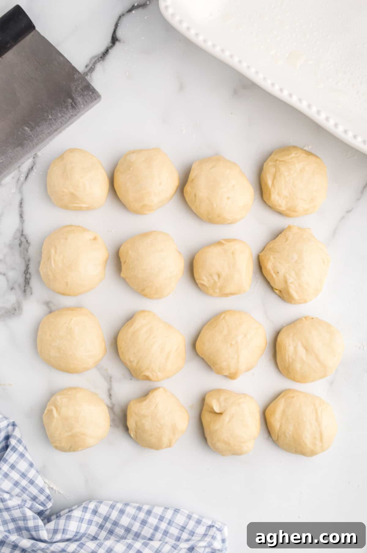 Process of making potato rolls by cutting dough into 16 equal pieces