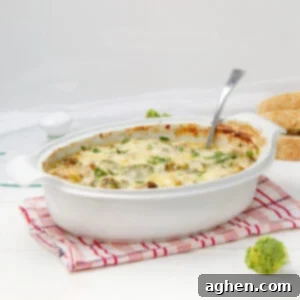 Creamy Chicken Broccoli Casserole in a baking dish, ready to serve.