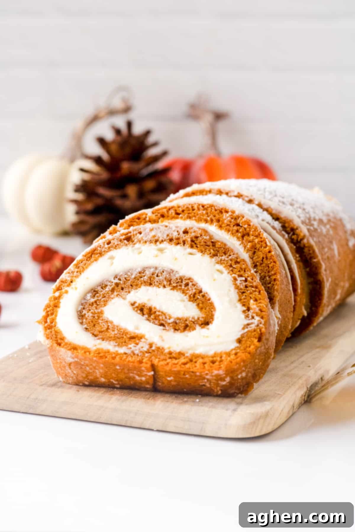 Autumn Pumpkin Cream Cheese Roll 2 Delicious Pumpkin Roll Cake with Cream Cheese Filling, a perfect fall dessert