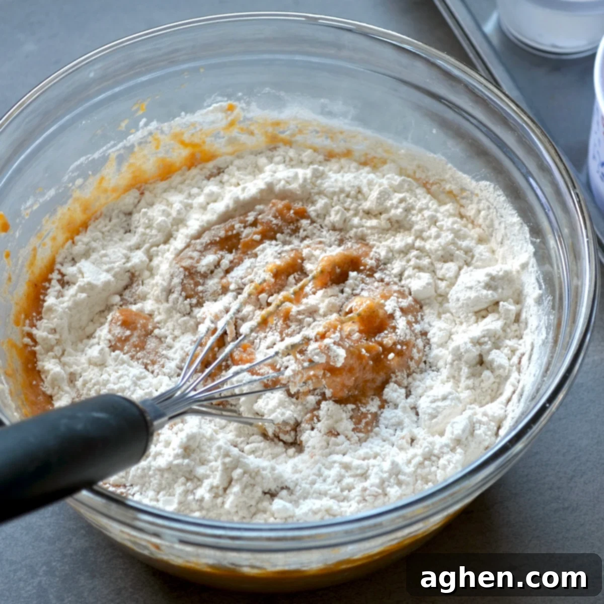 Mixing sweet potato cake batter