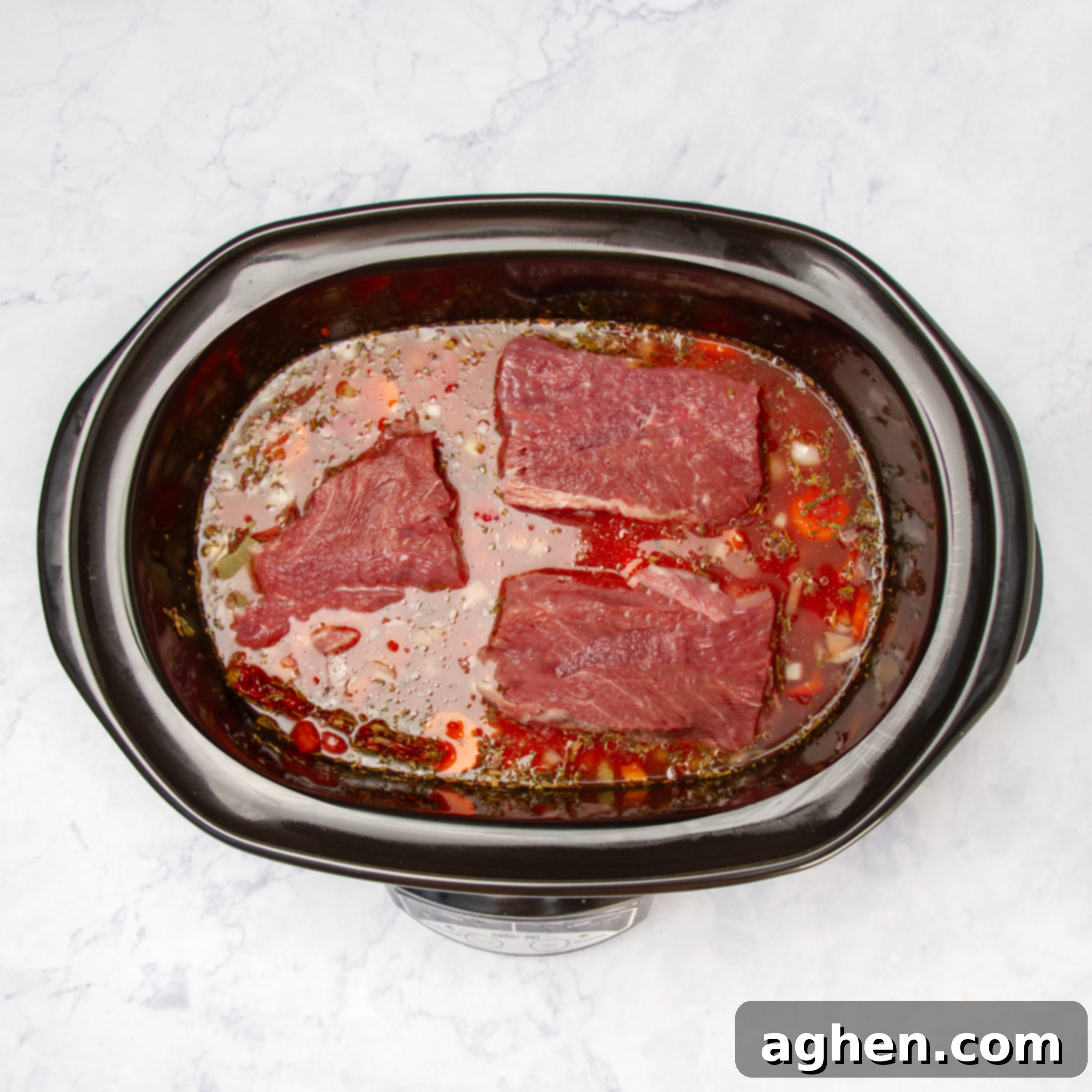 Faux Campfire Stew 7 The meat added to the Crock Pot with all other ingredients.