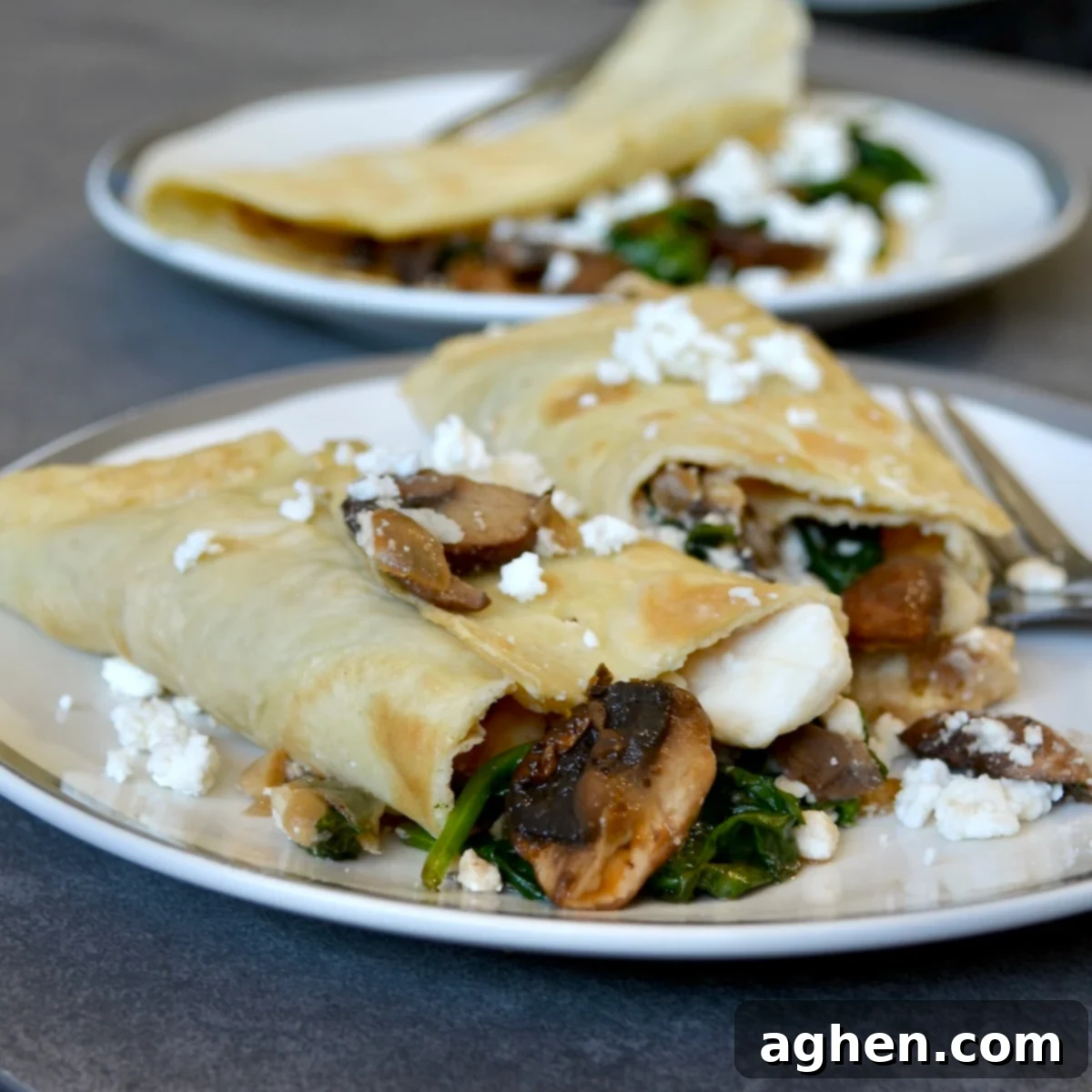 Savory Mushroom and Spinach Crepes 2 Mushroom crepes with spinach