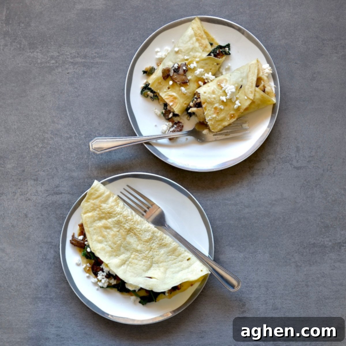 Savory Mushroom and Spinach Crepes 6 Plates of crepes
