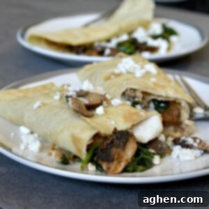 Savory Mushroom and Spinach Crepes 7 Mushroom crepes with spinach