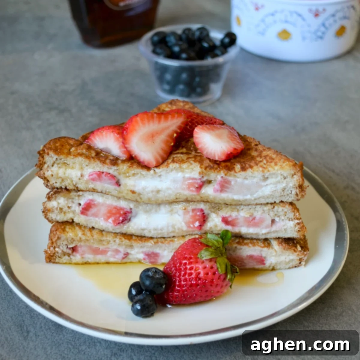 Guilt-Free Stuffed French Toast 6 French toast with greek yogurt and strawberries