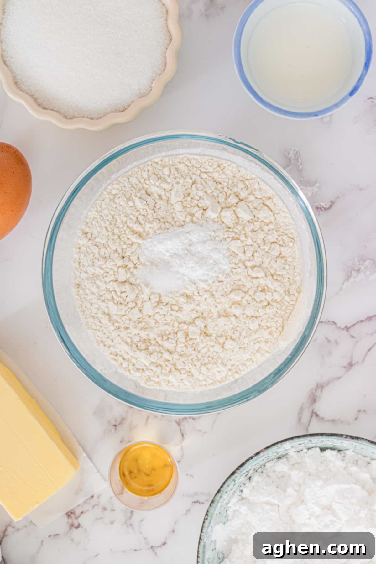 Dry cookie ingredients in mixing bowl
