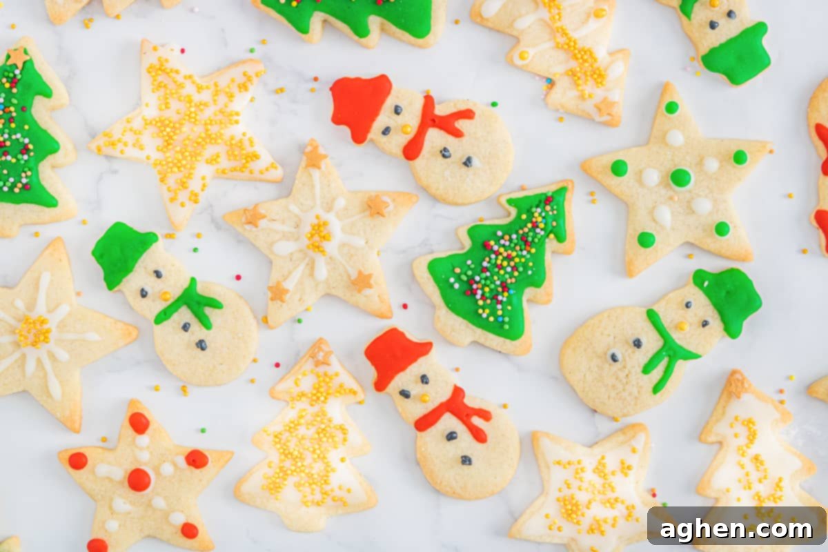 Decorated Christmas Cookies on parchment paper