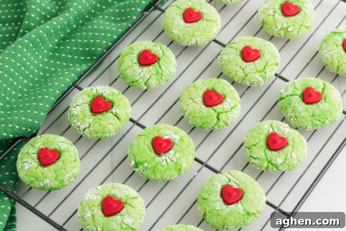 Festive Grinch Cookies 10 Grinch Cookies on cooling rack