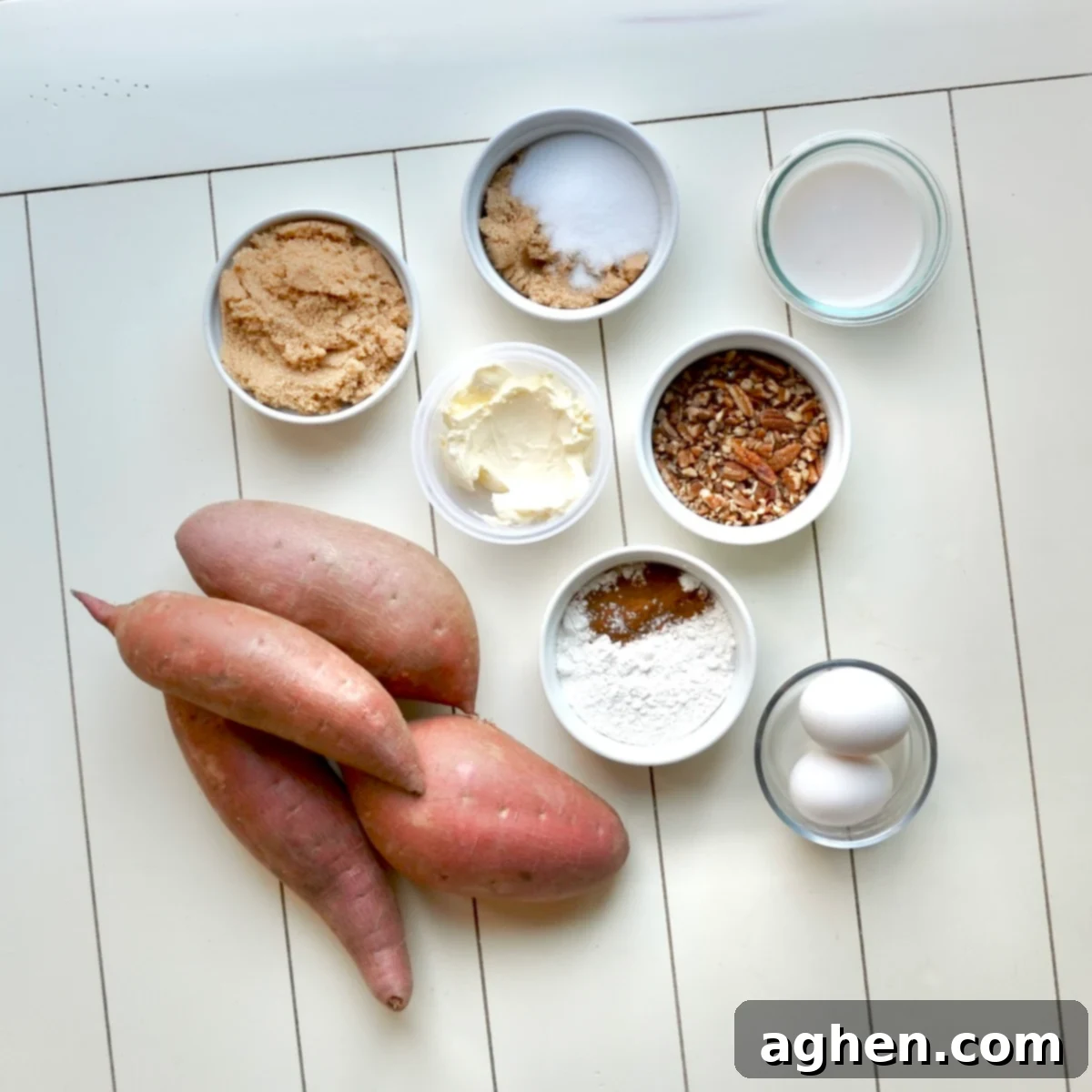 The Lightened Holiday Classic: Weight Watchers Sweet Potato Souffle 3 Ingredients laid out for sweet potato souffle preparation.