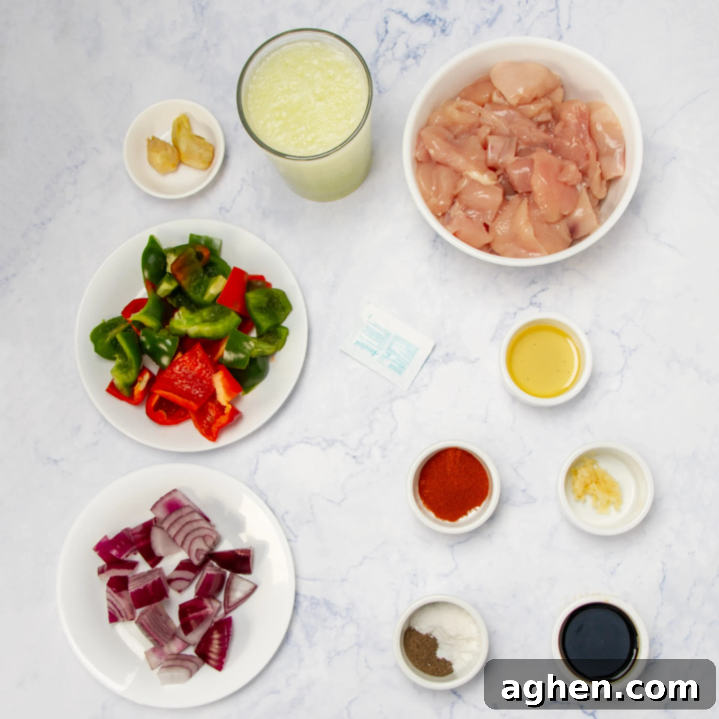 Sweet Hawaiian Crockpot Chicken ingredients in separate dishes. 