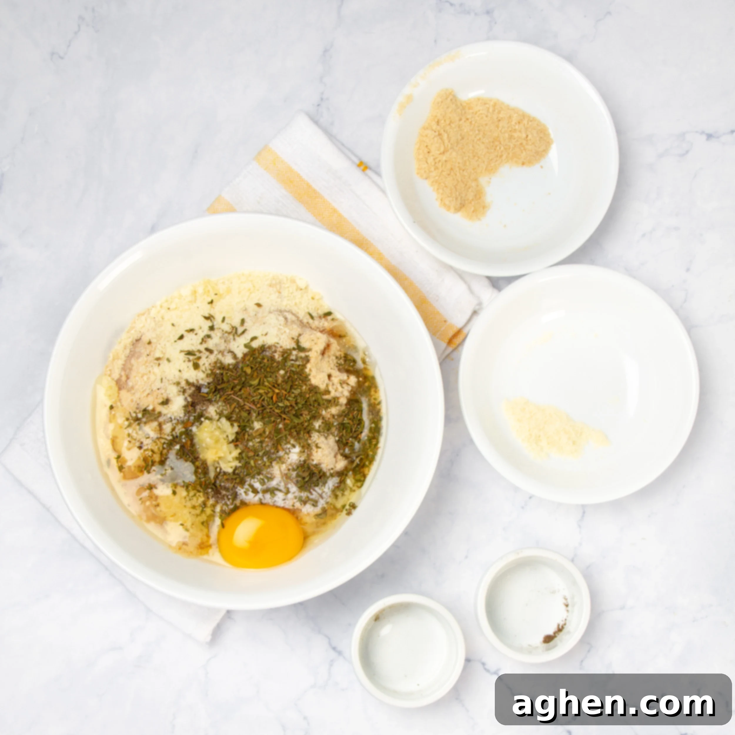 Meatballs seasonings in a bowl. 