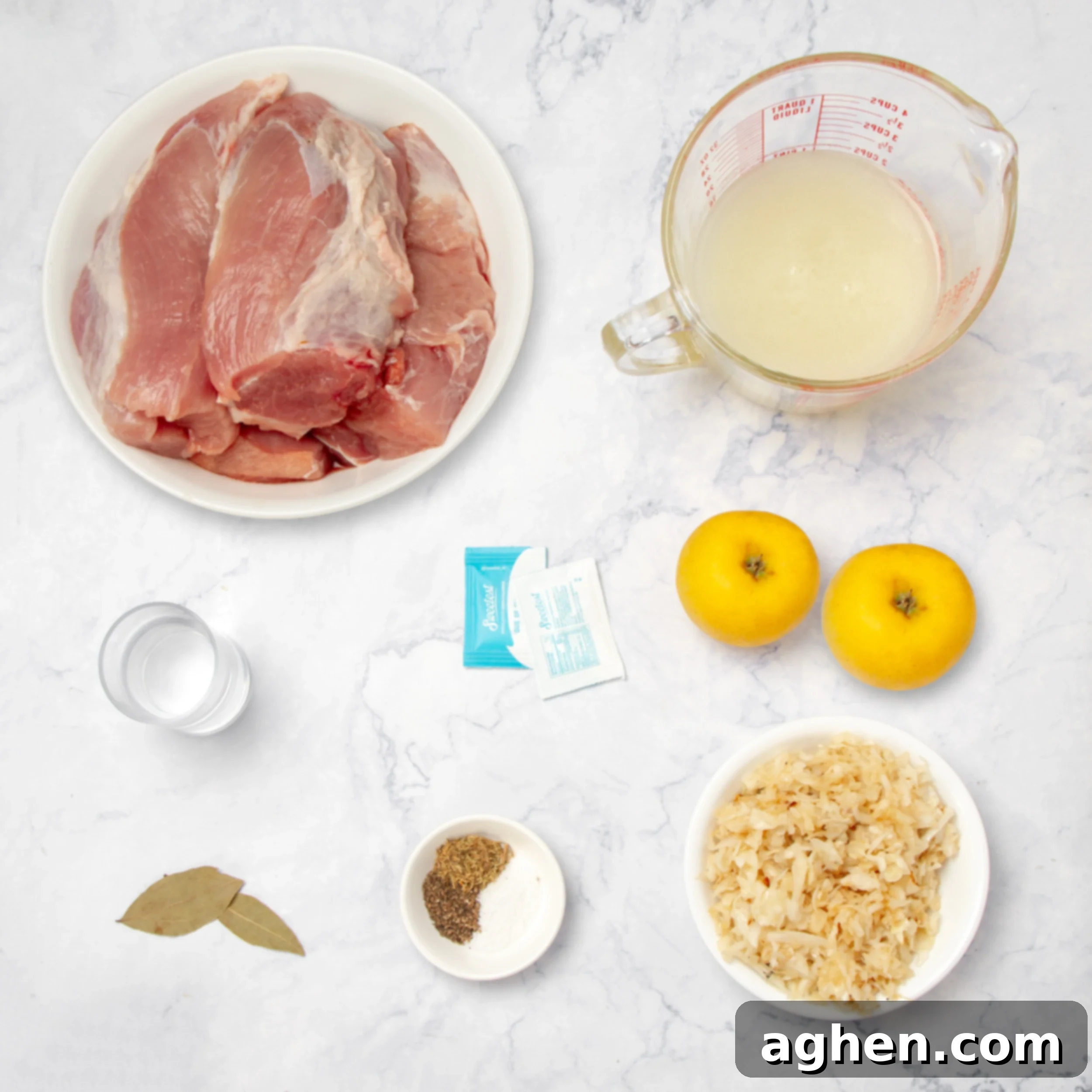 Ingredients in separate dishes on the counter. 