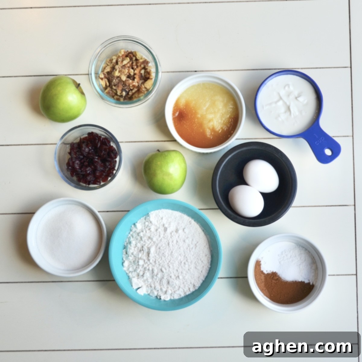 Guilt-Free Thanksgiving Cake 3 All the ingredients for making a healthy Thanksgiving cake laid out on a table.
