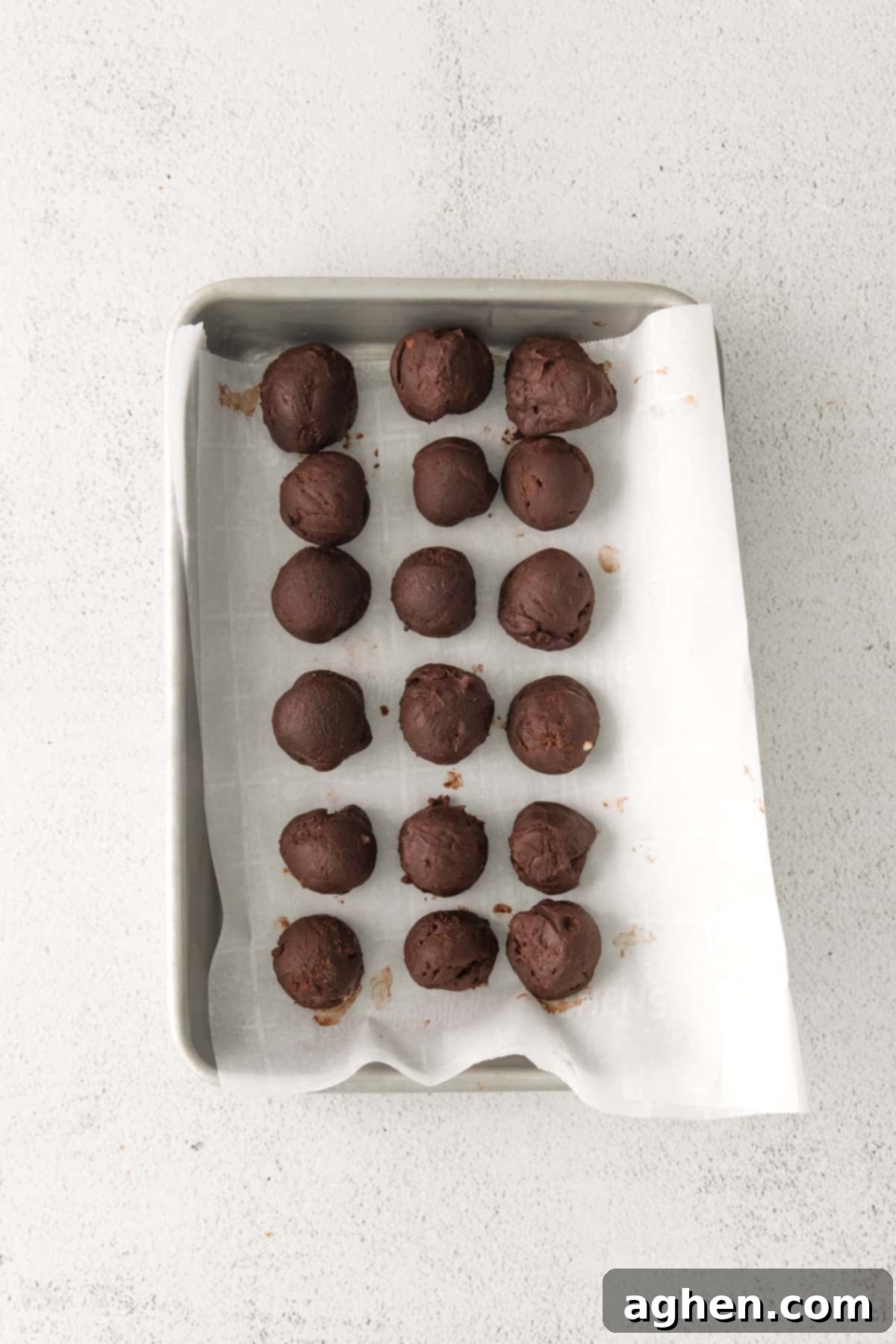 Truffles on lined baking sheet