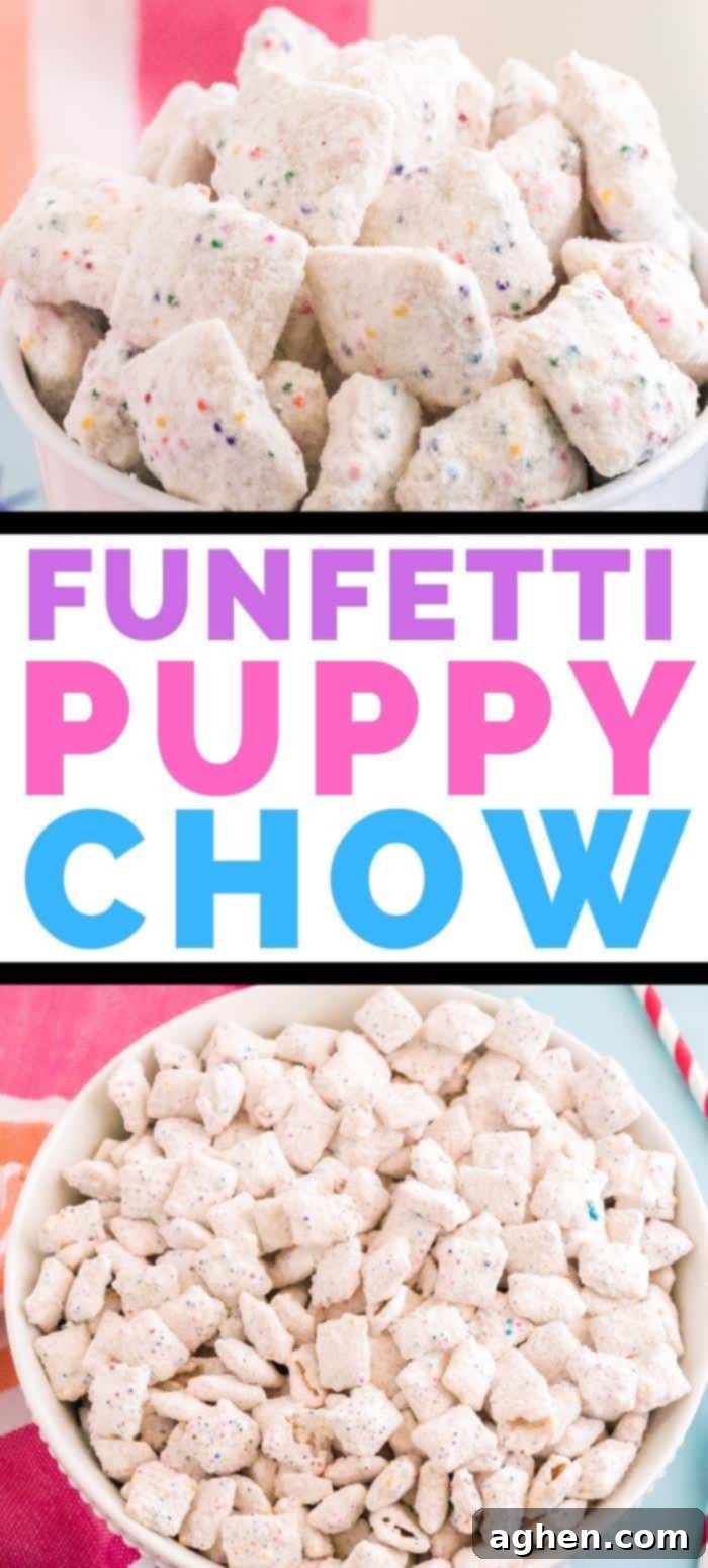 2-image collage with text: Funfetti Puppy Chow