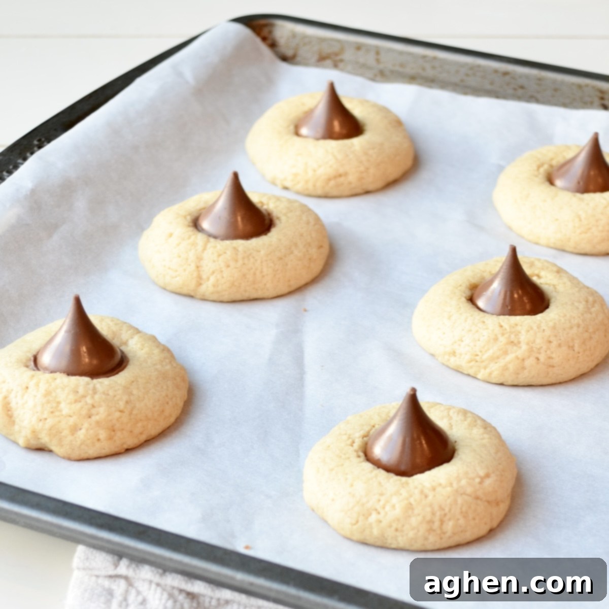 Peanut butter cookies with Hershey's kisses just added