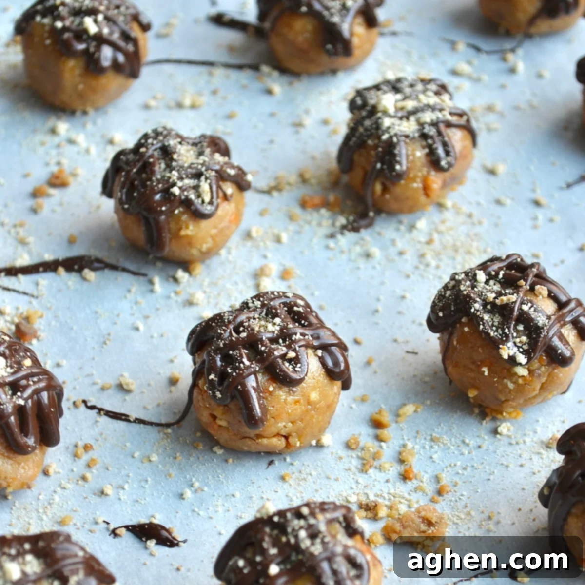 Weight Watchers Butterfinger balls beautifully drizzled with dark chocolate