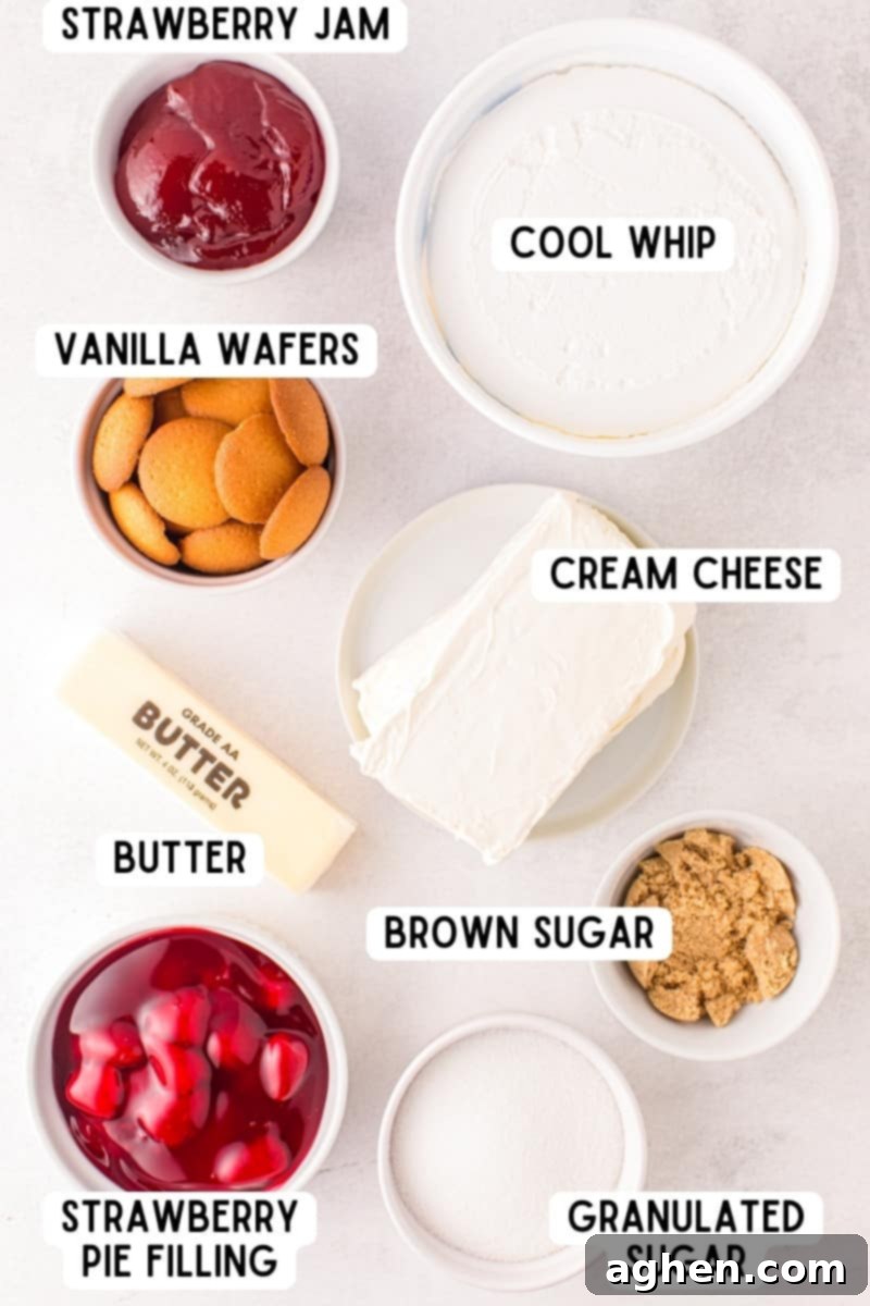 Strawberry No Bake Cheesecake Ingredients.