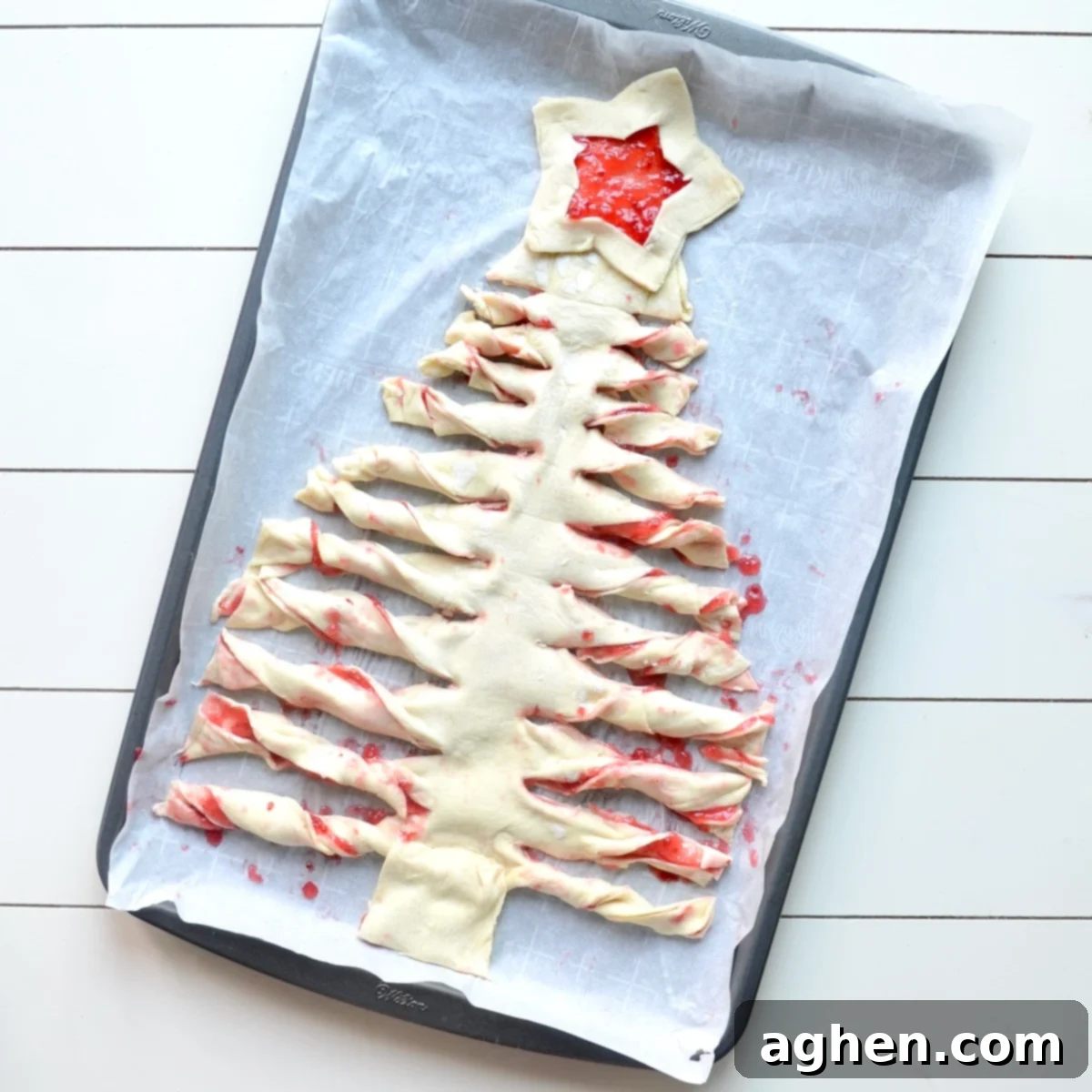 Puff pastry tree before baking