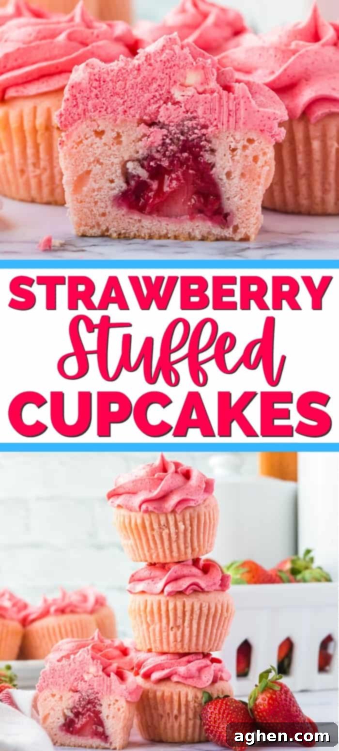 Strawberry Stuffed Cupcakes 2 image collage for pinterest