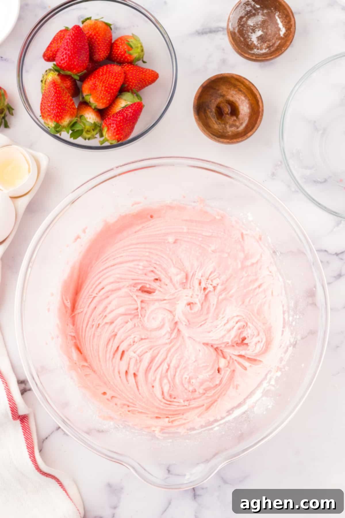 Strawberry Cupcake Batter in large mixing bowl