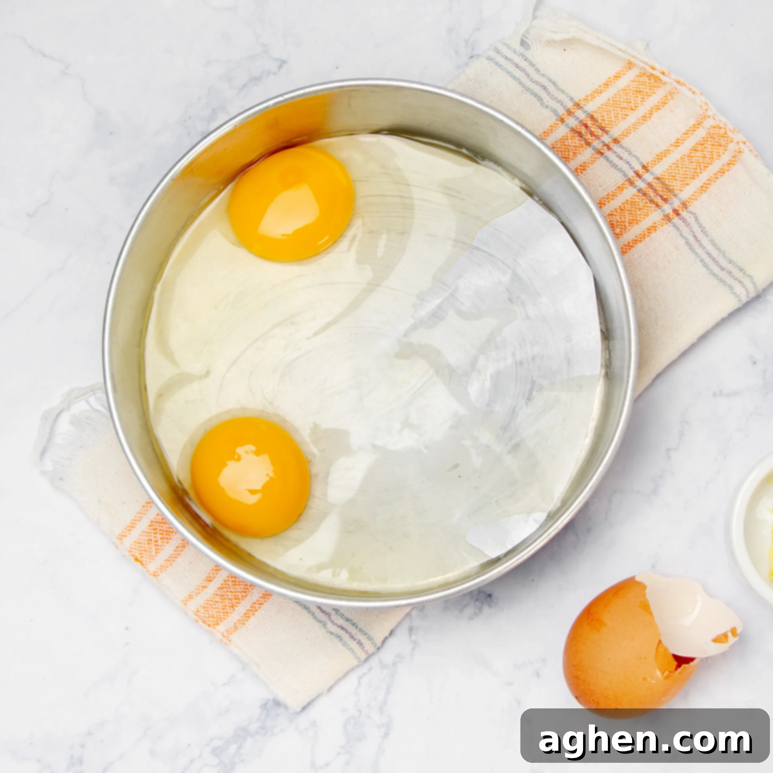 Air Fryer Fried Eggs: Golden, Crispy Perfection 5 Eggs cracked into the prepared pan.