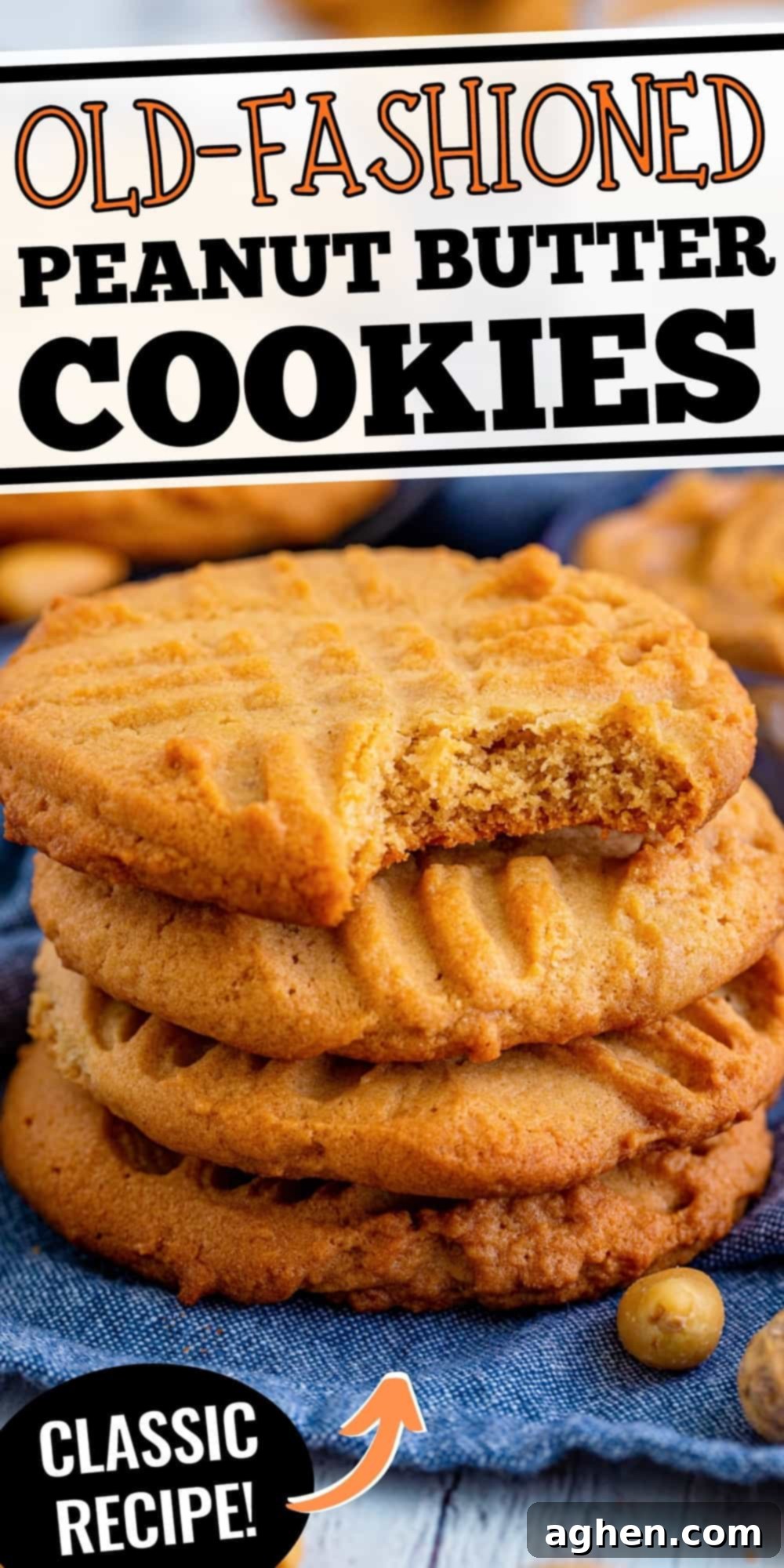 Old-Fashioned Peanut Butter Cookies; Classic Recipe.