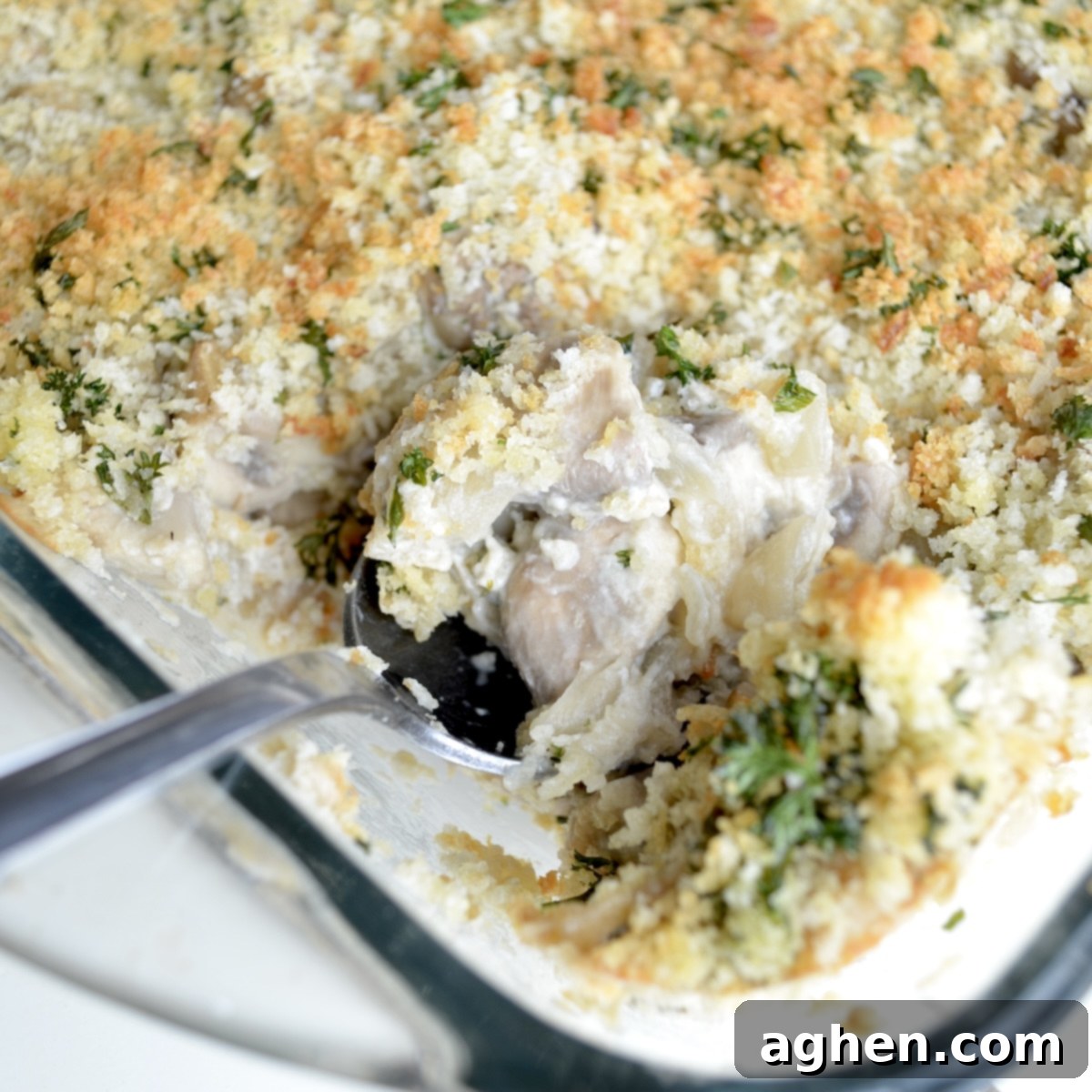 scooping mushroom casserole