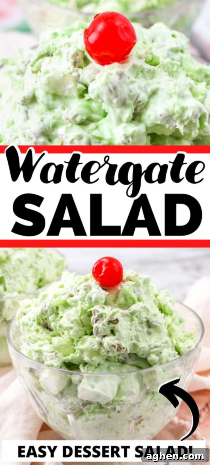 A beautifully presented Watergate Salad, an easy dessert salad for any occasion.