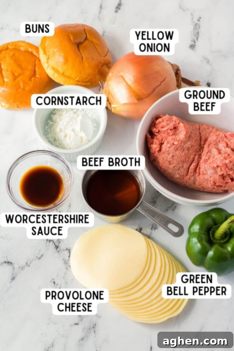 Slow Cooker Philly Cheesesteak Sloppy Joe Ingredients