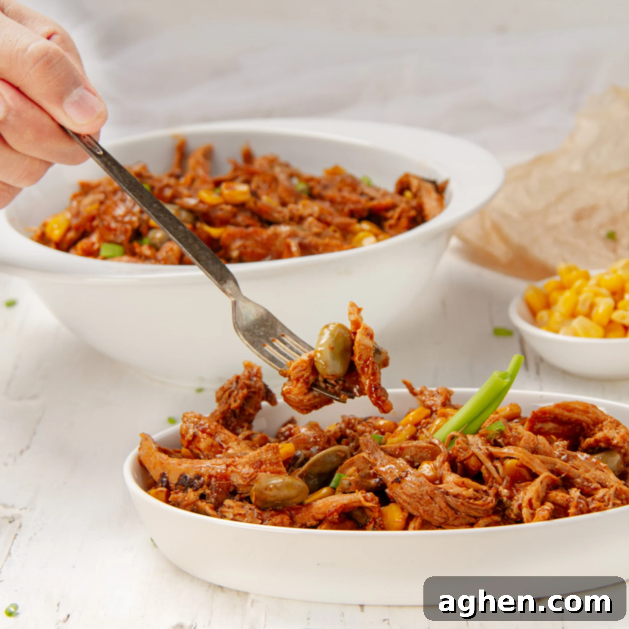 Brunswick Stew: Delicious and Weight Watchers Approved 2 A hearty bowl of low-point Brunswick stew with tender chicken and pulled pork, ready to be enjoyed.