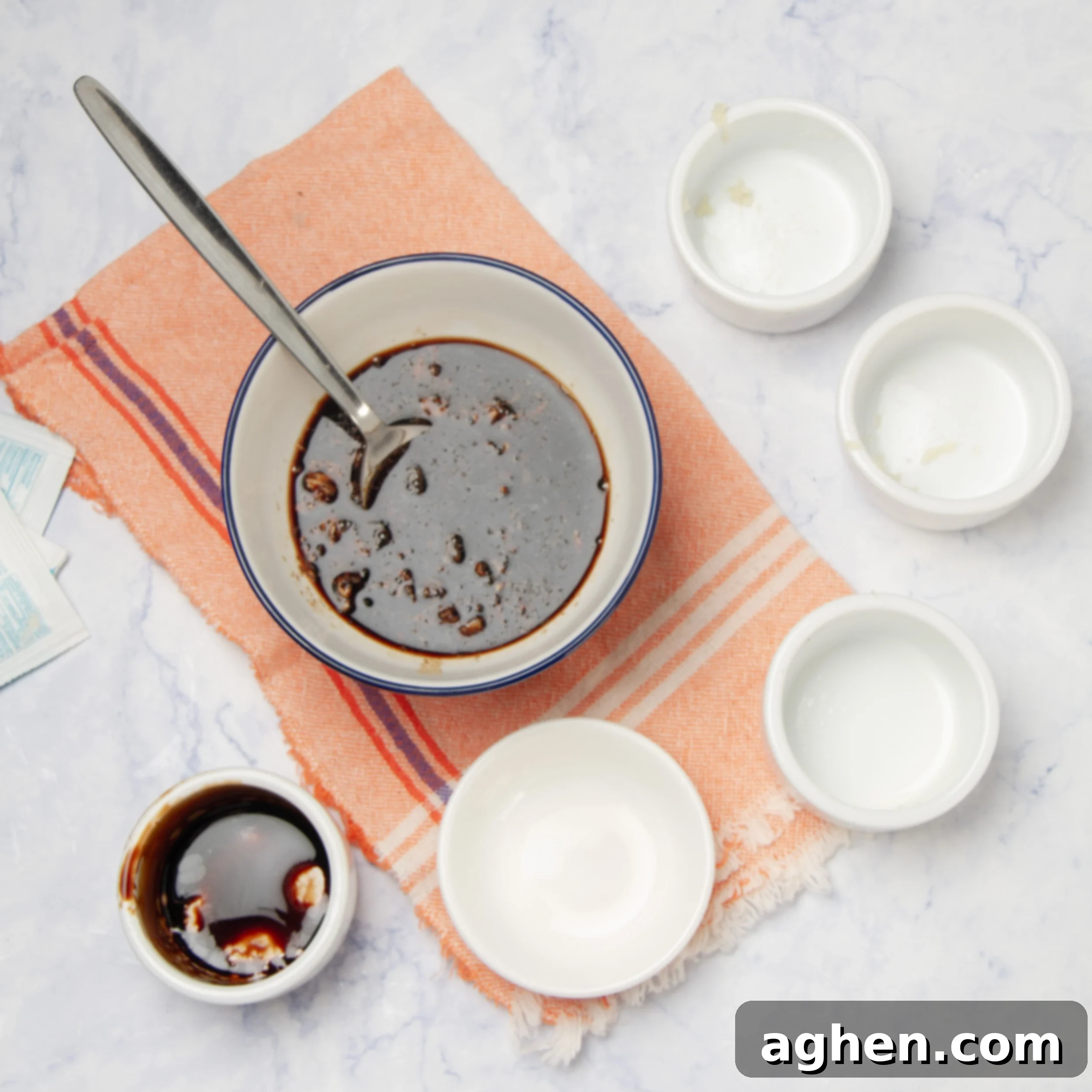 Marinade ingredients mixed in a small bowl, showing a smooth consistency.