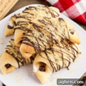 S'mores crescent rolls with marshmallows, melted chocolate, and graham cracker crumbs.