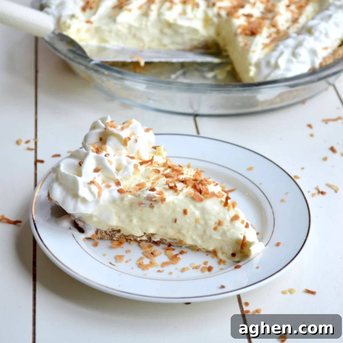 Piece of coconut cream pie on a plate