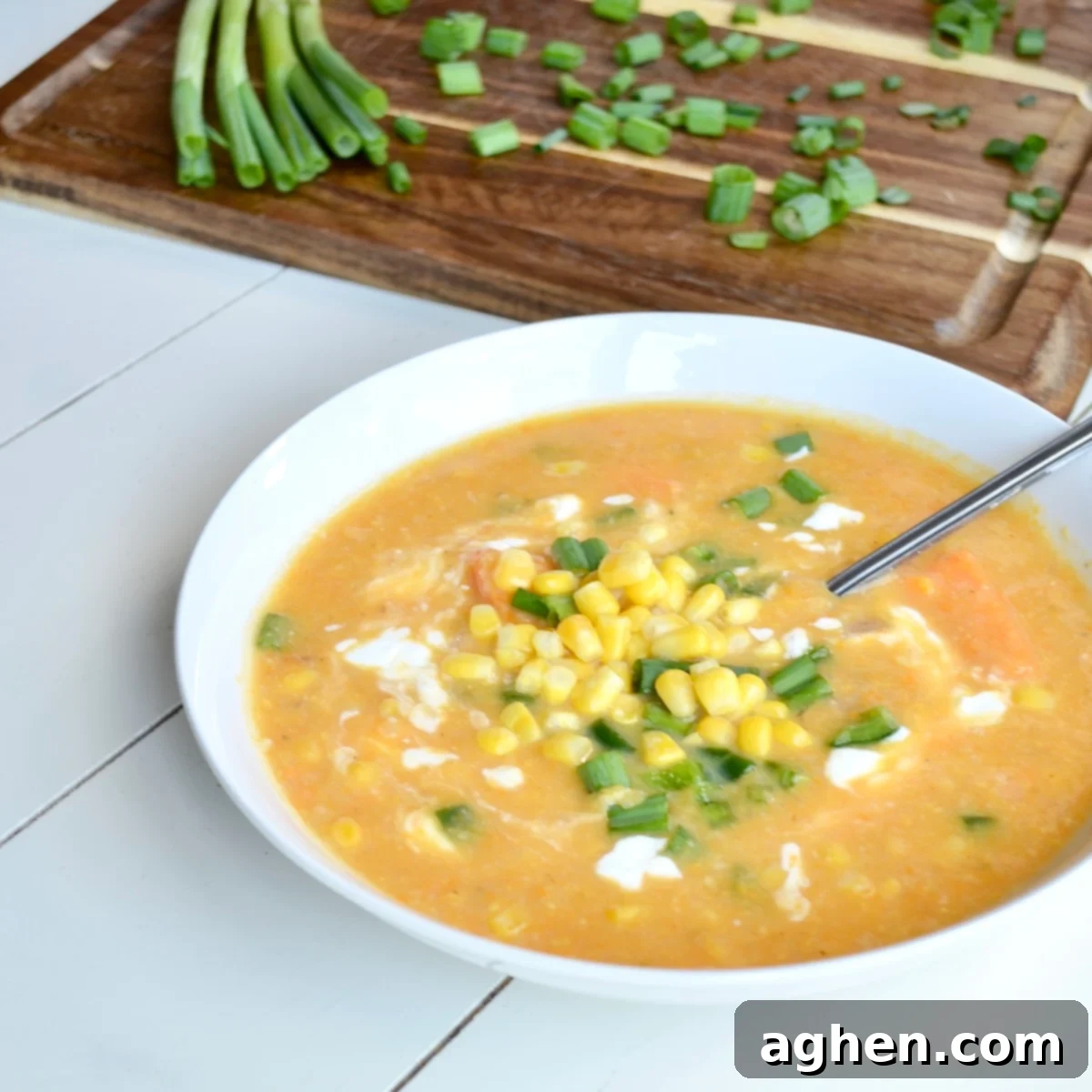 WW-Friendly Sweet Potato Corn Chowder 5 Corn chowder in a bowl