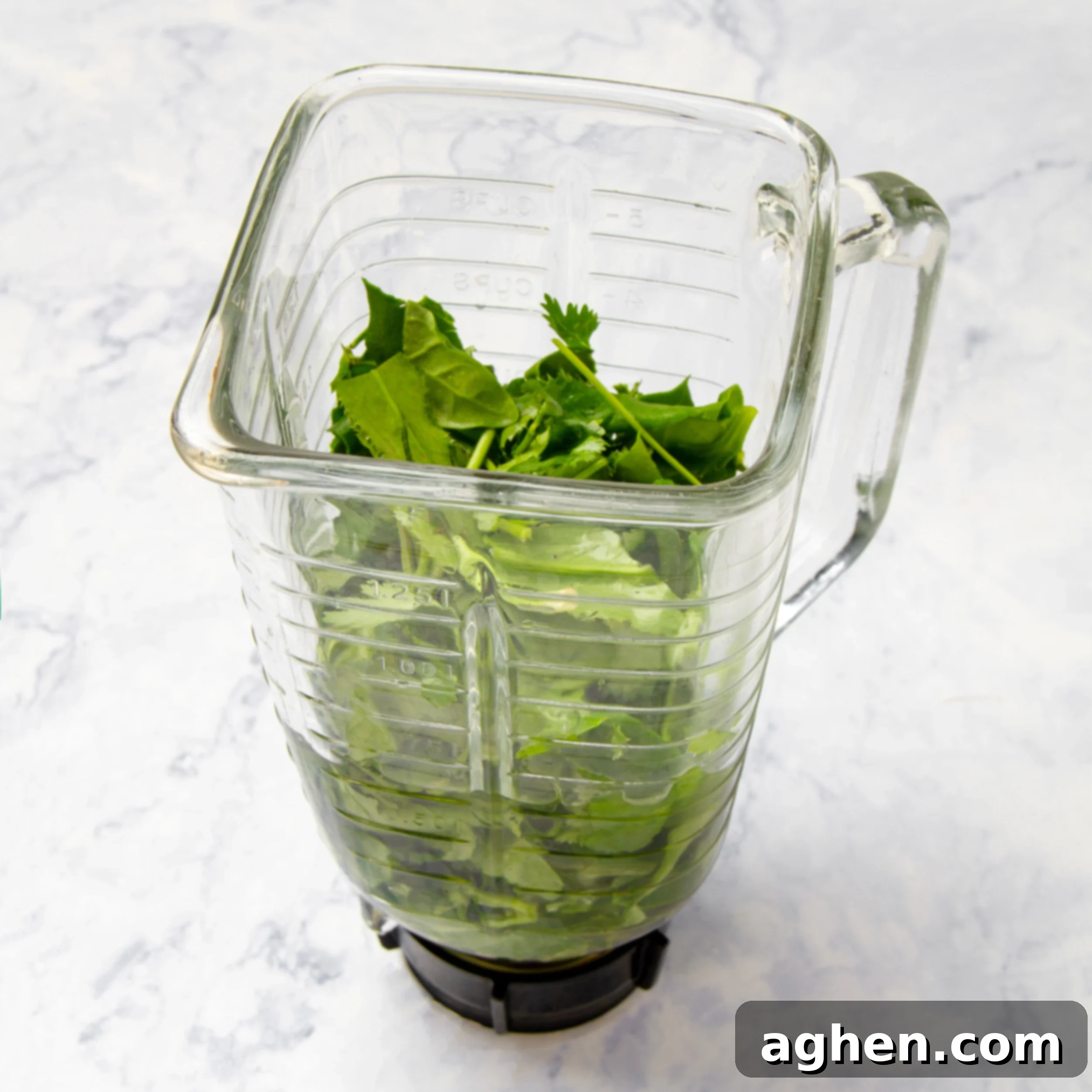 Herbs in a blender. 