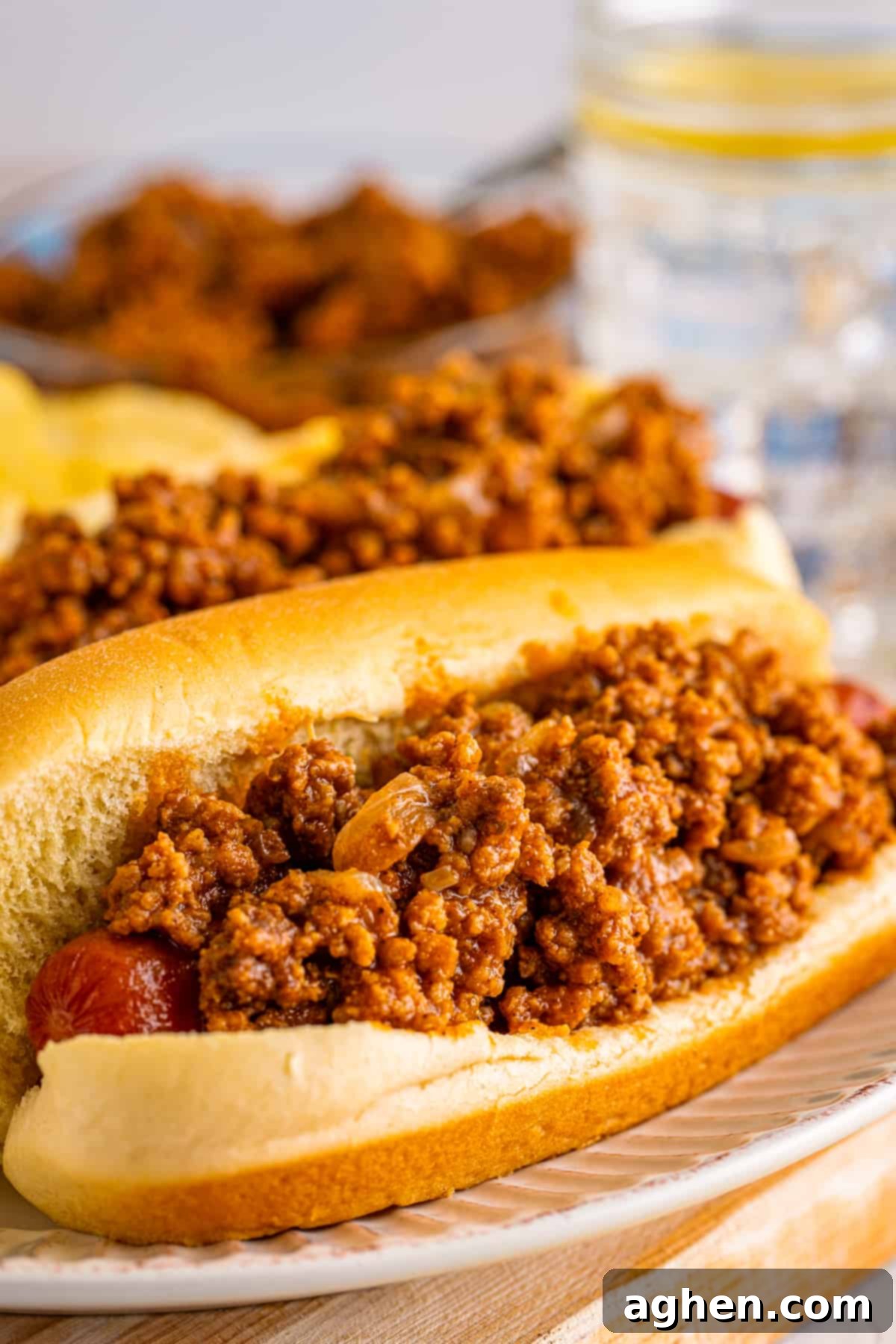 Chili sauce on hot dogs.