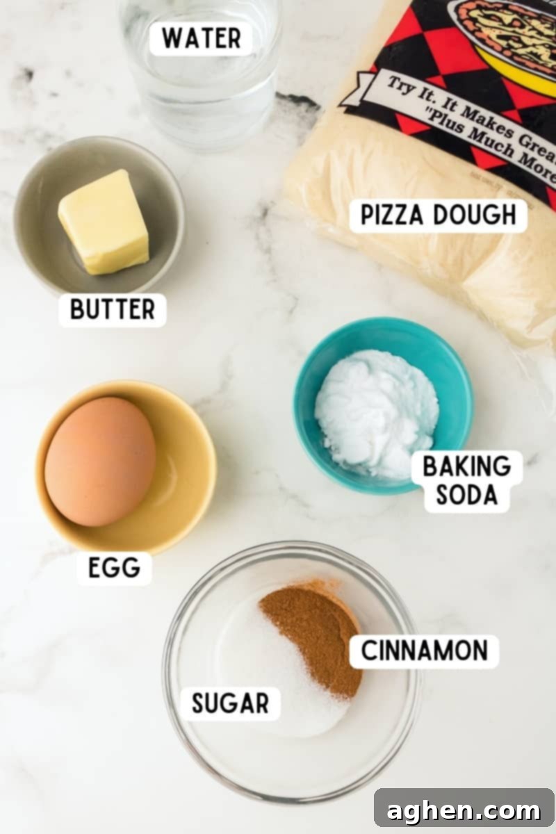 Ingredients for cinnamon sugar pretzel bites