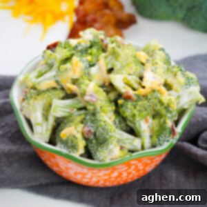Creamy Bacon Cheddar Broccoli Salad 8 Broccoli salad with bacon and cheese.