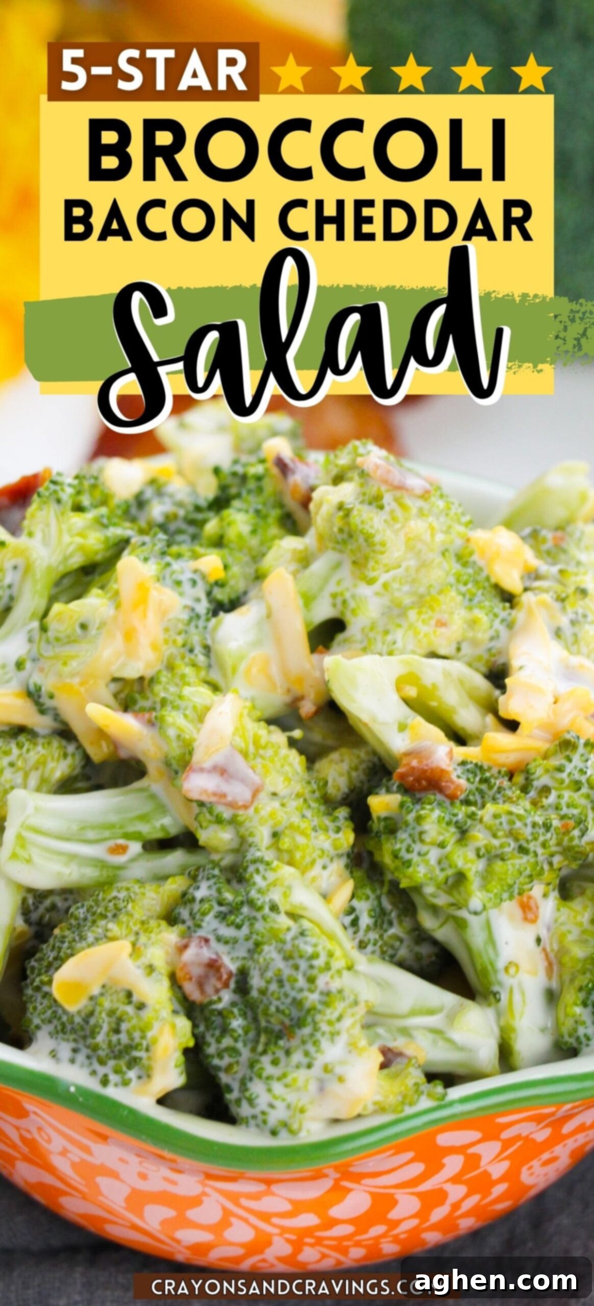 Creamy Bacon Cheddar Broccoli Salad 10 5-Star Broccoli Bacon Cheddar Salad Pin.