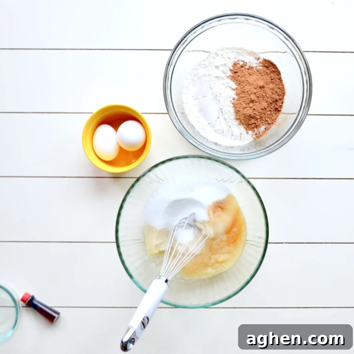 mixing bowls with dry and wet ingredients separated