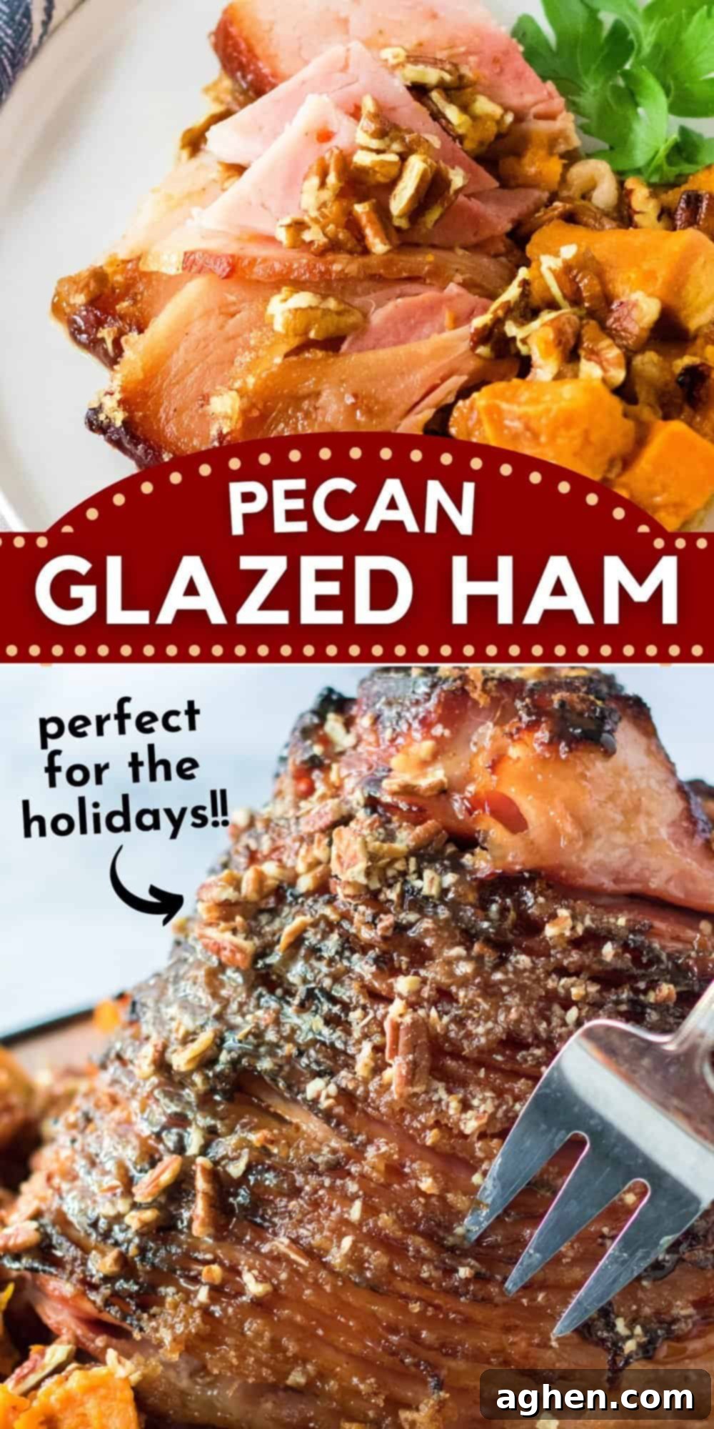 Decadent Pecan Praline Glazed Ham 14 A stunning close-up of the complete pecan glazed ham, emphasizing its delicious texture and festive appeal, perfect for holiday gatherings.