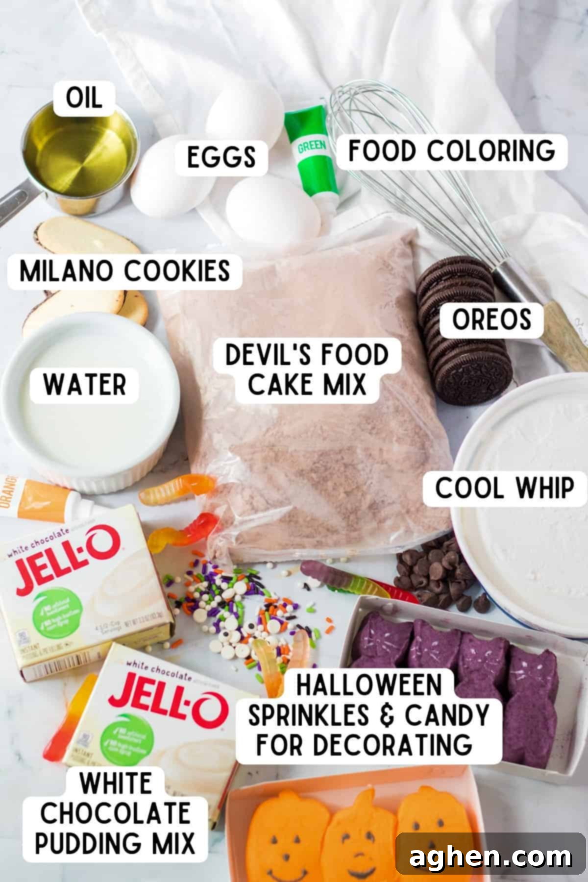 Ingredients for Halloween Poke Cake.