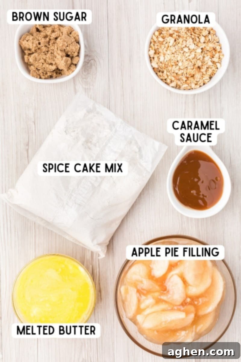 Ingredients for apple crisp with spice cake mix.