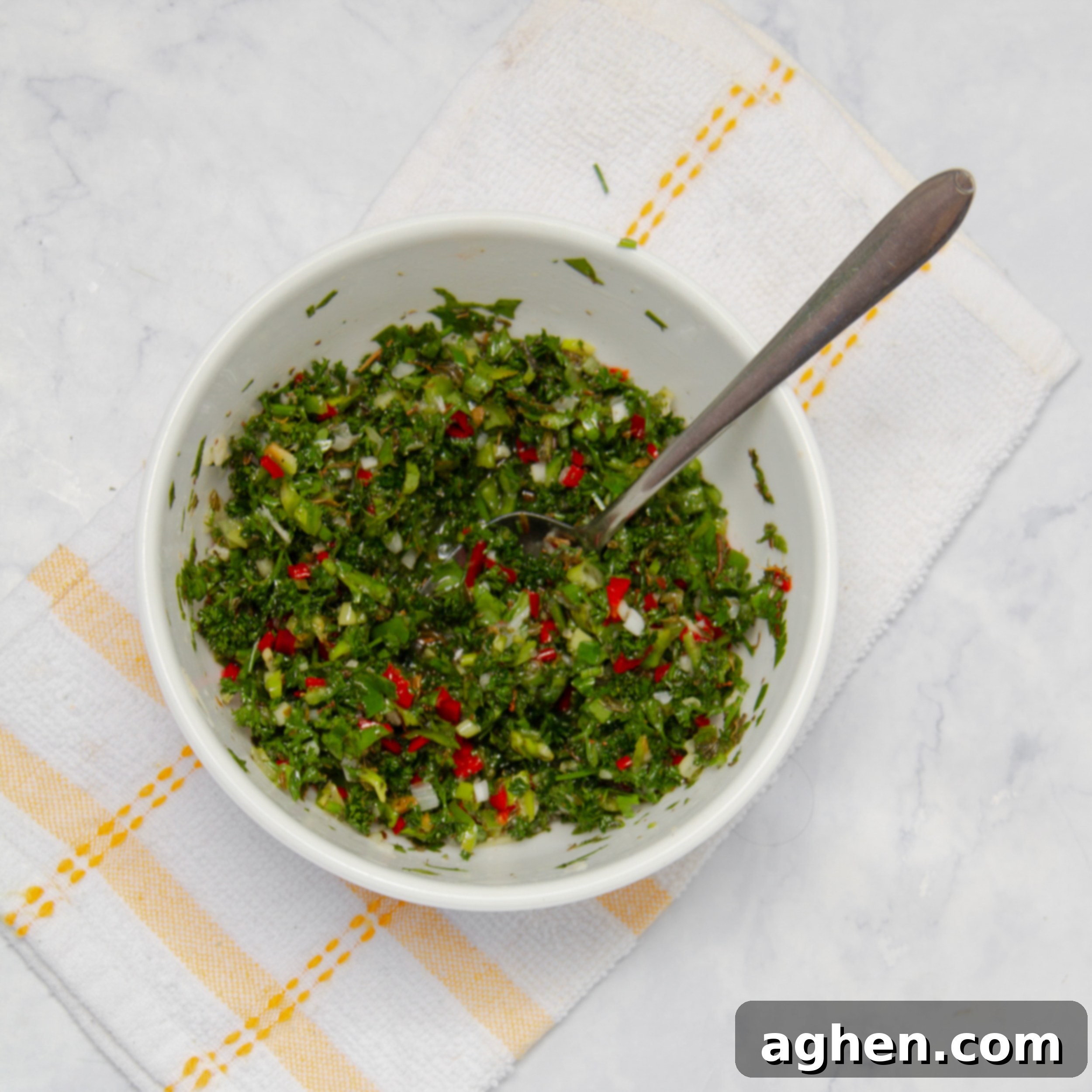 Chimichurri Salmon: My Go-To Fish 4 Chimichuri sauce ingredients mixed in a small bowl.