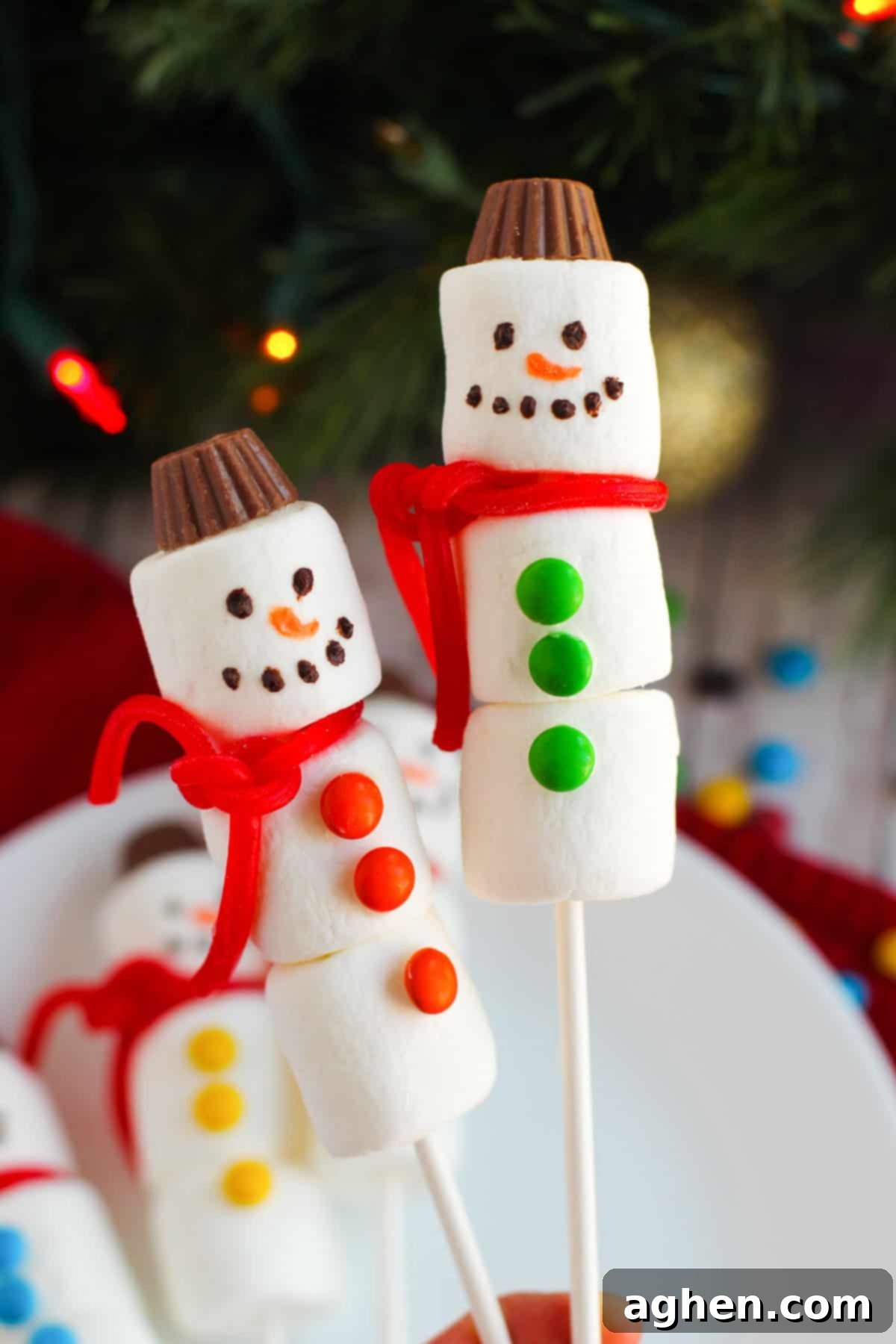 Marshmallow Snowman Kebabs made with candy.